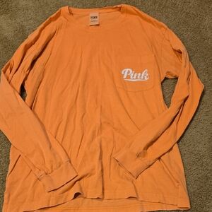 PINK Victoria's Secret Orange Long-Sleeve Pocket Tee